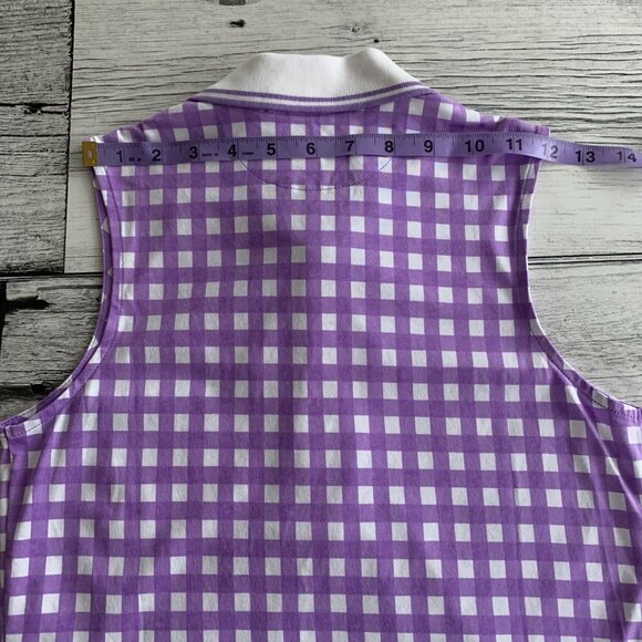 Polo Golf Ralph Lauren Tailored Fit Shirt Purple Gingham Quarter Button Tank Top - Picture 9 of 12